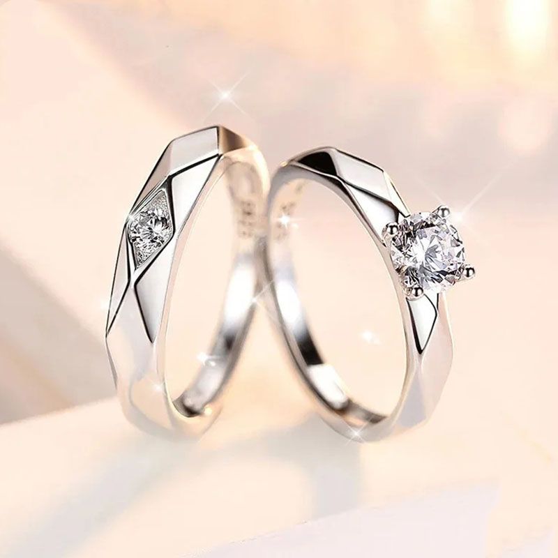 Fashion Rings 2 Pack Of Male And Female Couple Rings, Platinum-Plated Wedding Rings, Light Luxury Style Zircon Pairs, Valentine'S Day Gift Rings