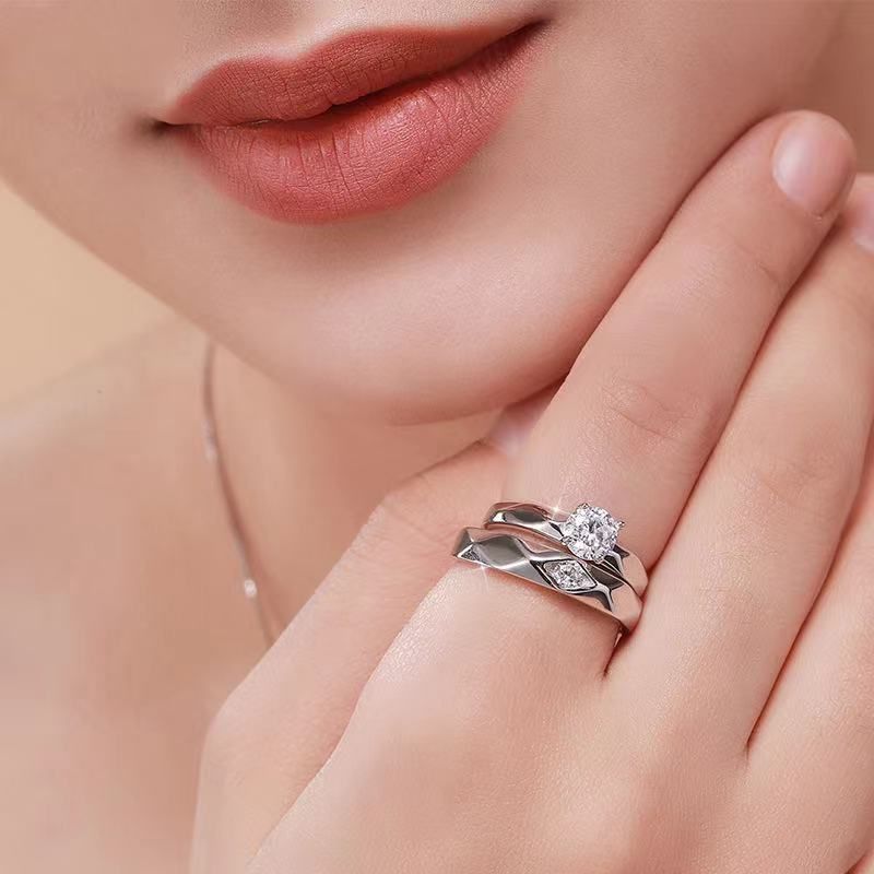 Fashion Rings 2 Pack Of Male And Female Couple Rings, Platinum-Plated Wedding Rings, Light Luxury Style Zircon Pairs, Valentine'S Day Gift Rings