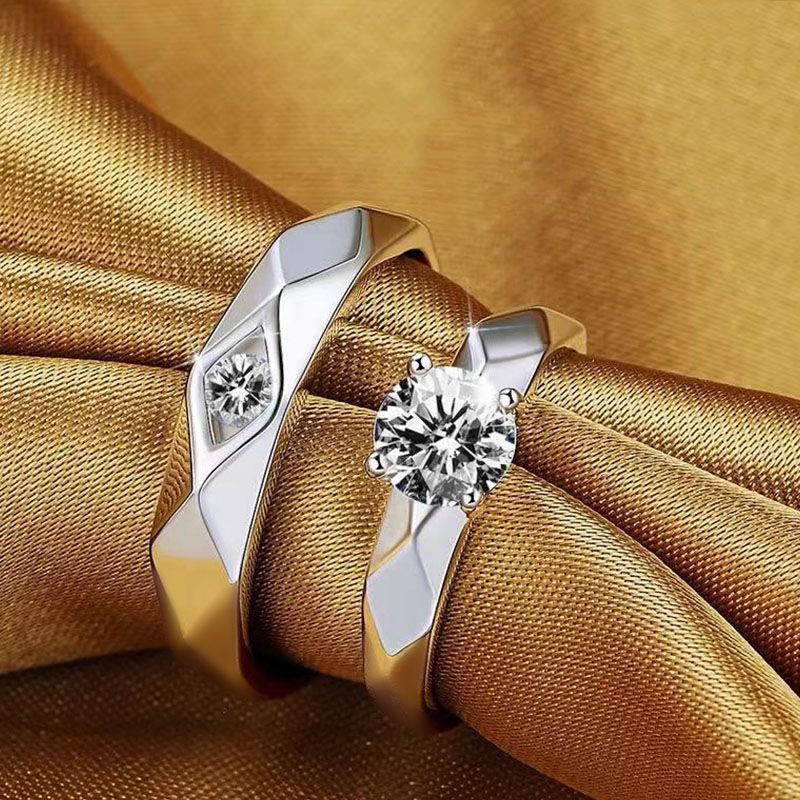 Fashion Rings 2 Pack Of Male And Female Couple Rings, Platinum-Plated Wedding Rings, Light Luxury Style Zircon Pairs, Valentine'S Day Gift Rings