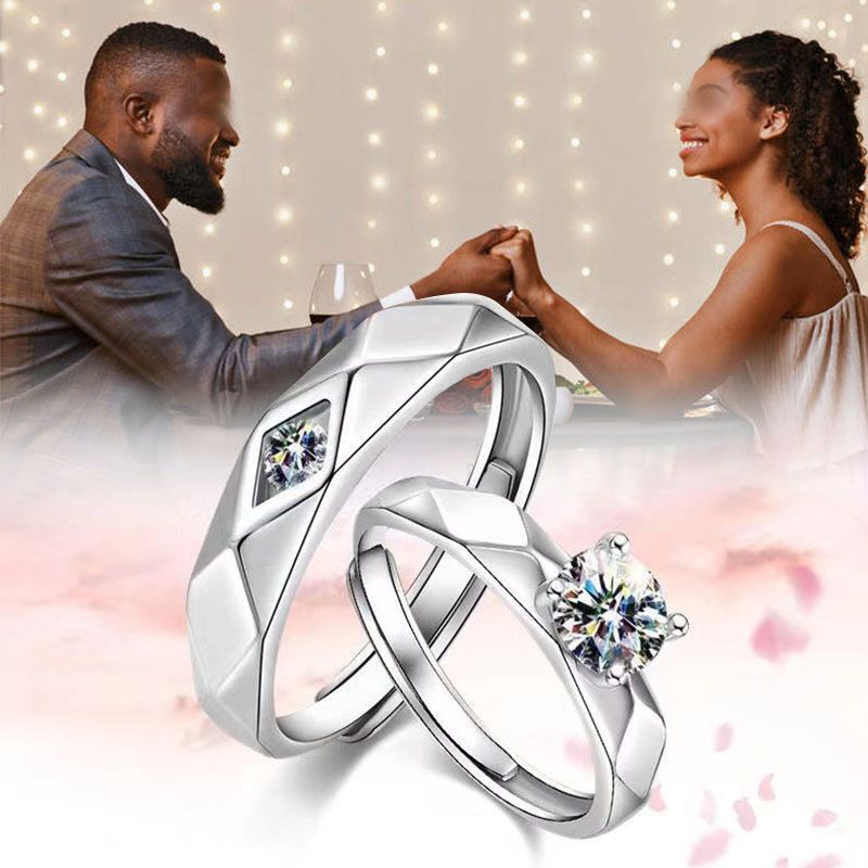 Fashion Rings 2 Pack Of Male And Female Couple Rings, Platinum-Plated Wedding Rings, Light Luxury Style Zircon Pairs, Valentine'S Day Gift Rings