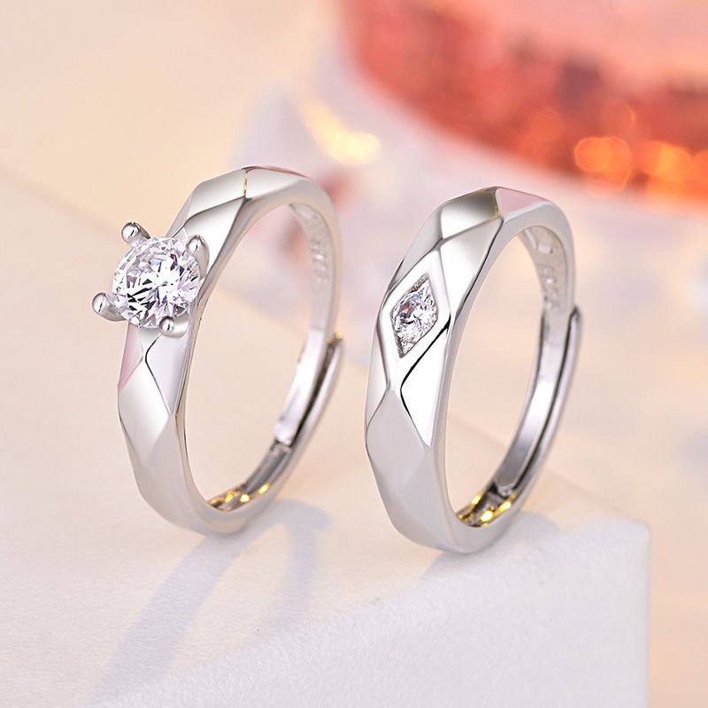 Fashion Rings 2 Pack Of Male And Female Couple Rings, Platinum-Plated Wedding Rings, Light Luxury Style Zircon Pairs, Valentine'S Day Gift Rings