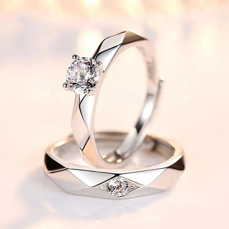 Fashion Rings 2 Pack Of Male And Female Couple Rings, Platinum-Plated Wedding Rings, Light Luxury Style Zircon Pairs, Valentine'S Day Gift Rings