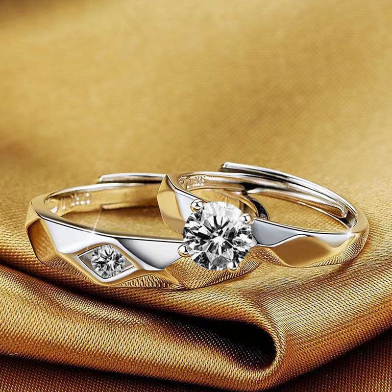 Fashion Rings 2 Pack Of Male And Female Couple Rings, Platinum-Plated Wedding Rings, Light Luxury Style Zircon Pairs, Valentine'S Day Gift Rings