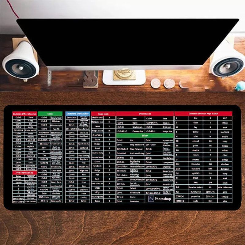 Computer Mouse Pads English Shortcut Key Mouse Pad Extra Large Thickened Ocean Wave Mouse Pad Mat Computer Desk Pad Mousepad