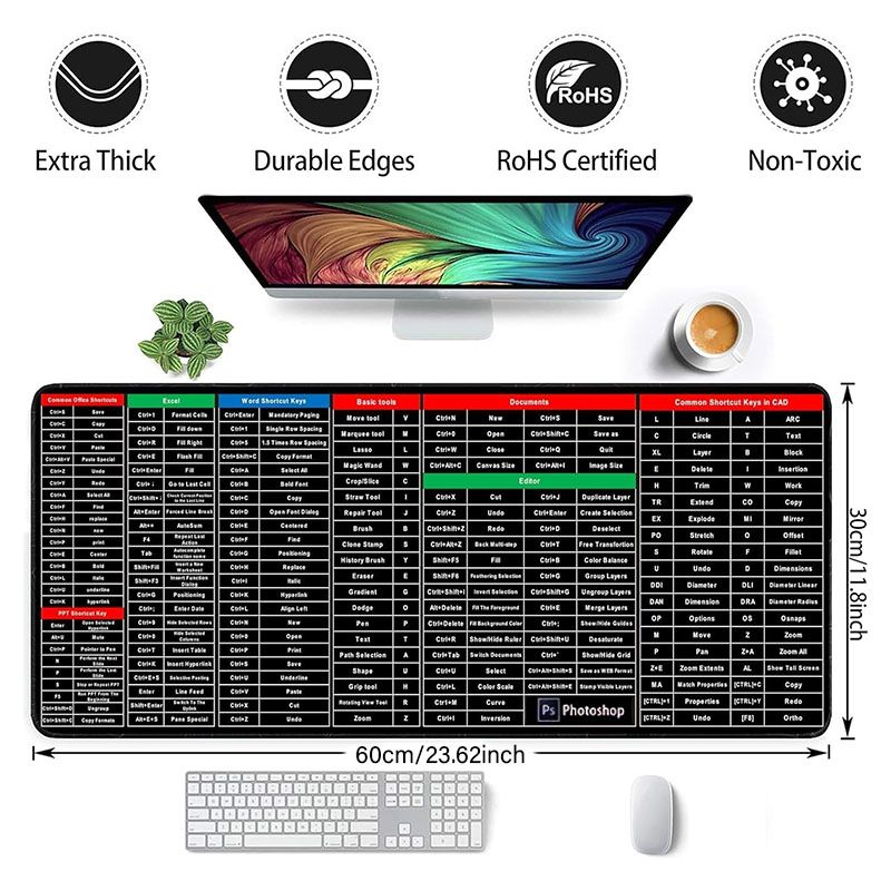 Computer Mouse Pads English Shortcut Key Mouse Pad Extra Large Thickened Ocean Wave Mouse Pad Mat Computer Desk Pad Mousepad