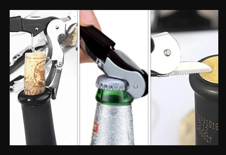 Red Wine Bottle Opener Wine Accessories Openers Stainless Steel Hippocampus Bottle Beer Opener Buckle Wave-shaped Knife Multifunctional Portable Kitchen Gadget Foil Cutter Soda