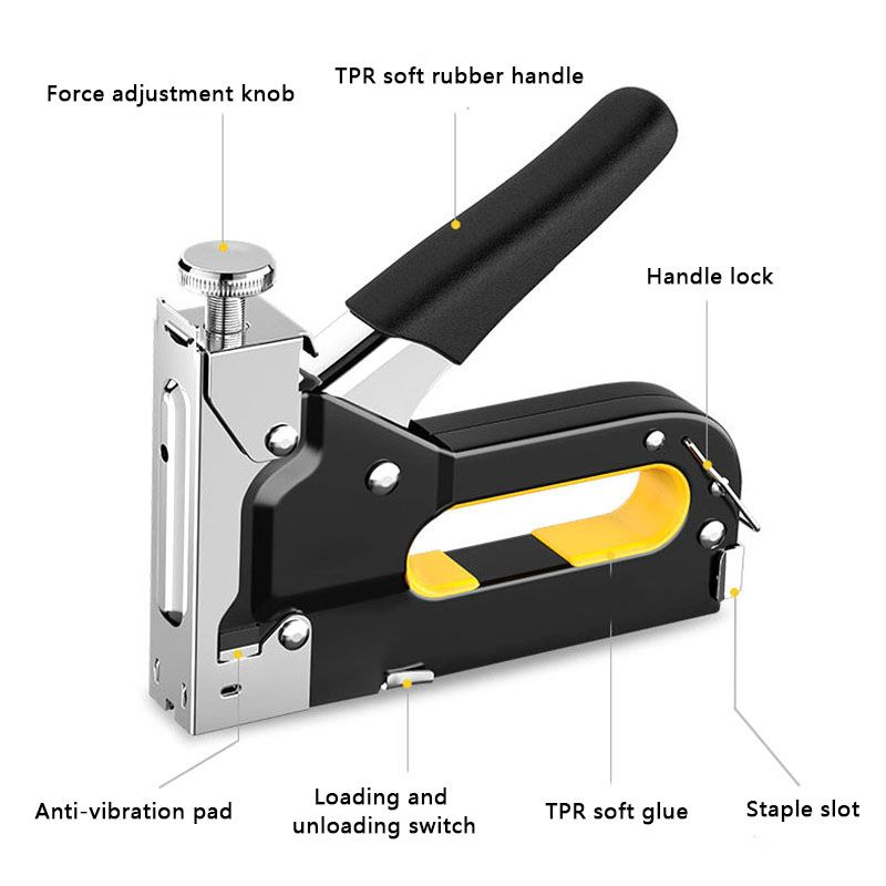 SXCHEN 3 In 1 Manual Nail Guns Upholstery Construction Stapler Gun Heavy Duty Staple Gun Stapler Tacker Manual nail Gun Family With Woodworking Photo Frame Advertising Cloth Furniture Three-use