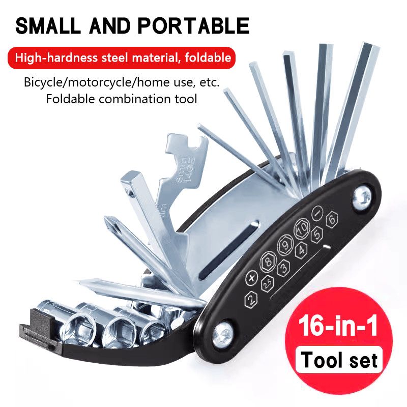 16 in 1 Outdoor Recreation Cycling Bike Tools Maintenance Bicycle Repair Tool Maintenance Combination Tire Repair Tool Multi-Functional Folding Repair Tool Wrench Set