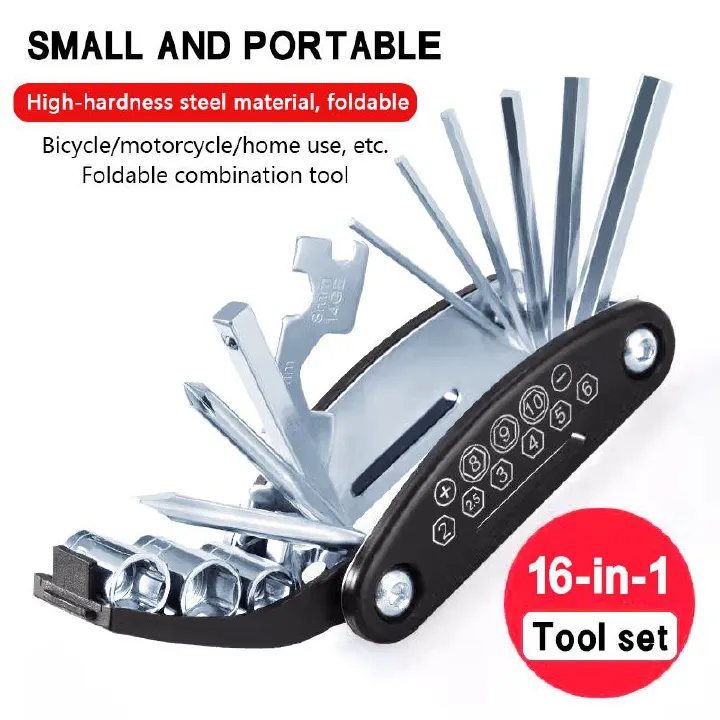 16 in 1 Outdoor Recreation Cycling Bike Tools Maintenance Bicycle Repair Tool Maintenance Combination Tire Repair Tool Multi-Functional Folding Repair Tool Wrench Set