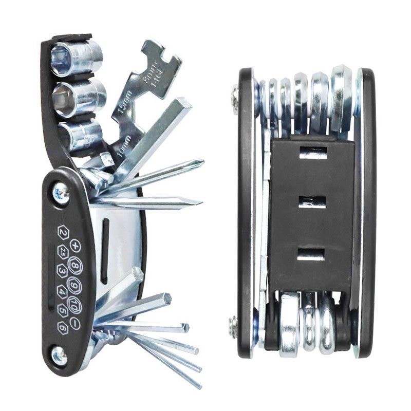16 in 1 Outdoor Recreation Cycling Bike Tools Maintenance Bicycle Repair Tool Maintenance Combination Tire Repair Tool Multi-Functional Folding Repair Tool Wrench Set
