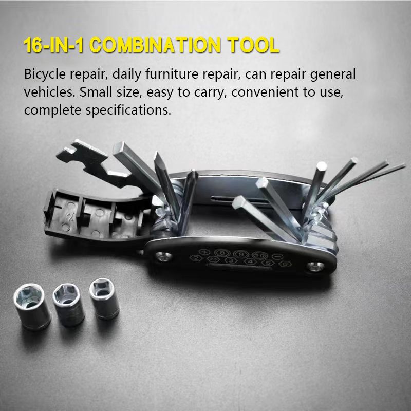 16 in 1 Outdoor Recreation Cycling Bike Tools Maintenance Bicycle Repair Tool Maintenance Combination Tire Repair Tool Multi-Functional Folding Repair Tool Wrench Set