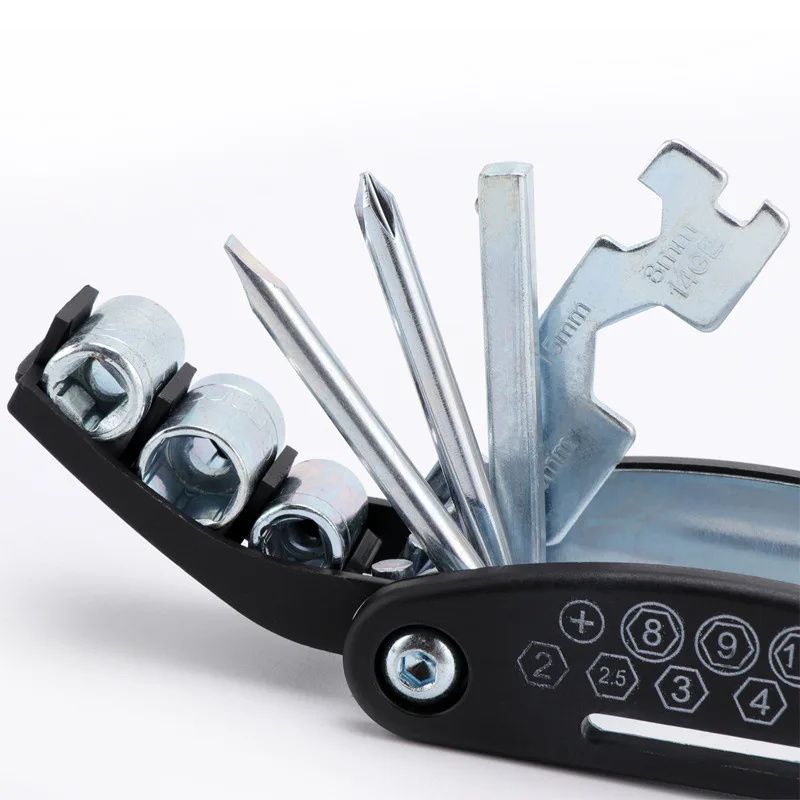 16 in 1 Outdoor Recreation Cycling Bike Tools Maintenance Bicycle Repair Tool Maintenance Combination Tire Repair Tool Multi-Functional Folding Repair Tool Wrench Set