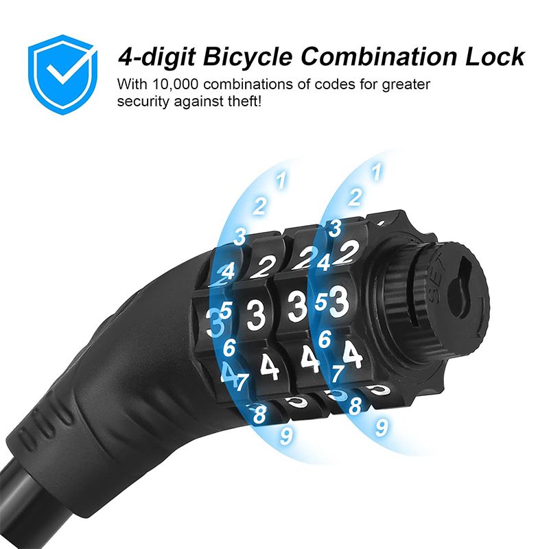 Bicycle Lock, Anti-Theft Code Lock, Mountain Bike, Electric Bicycle Apron Lock, Portable Bold Steel Cable Lock Accessories, Complete Bike Lock