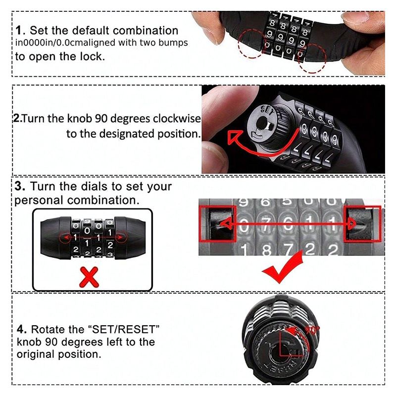 Bicycle Four-Digit Password Lock Mountain Bike Bicycle Adjustable Password Color Anti-Theft Four-Digit Wire Password Ring Lock