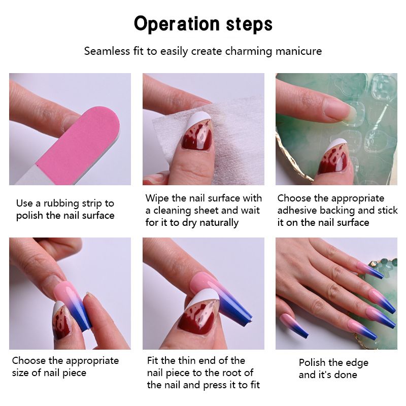 24 Pieces/Set Reusable Fake Nail Stickers Set Wearable Nail Pieces Finished Gradient Color Long Nail Stickers Fake Nail Nail Art Nail Art Wearable Fake Nail Pieces