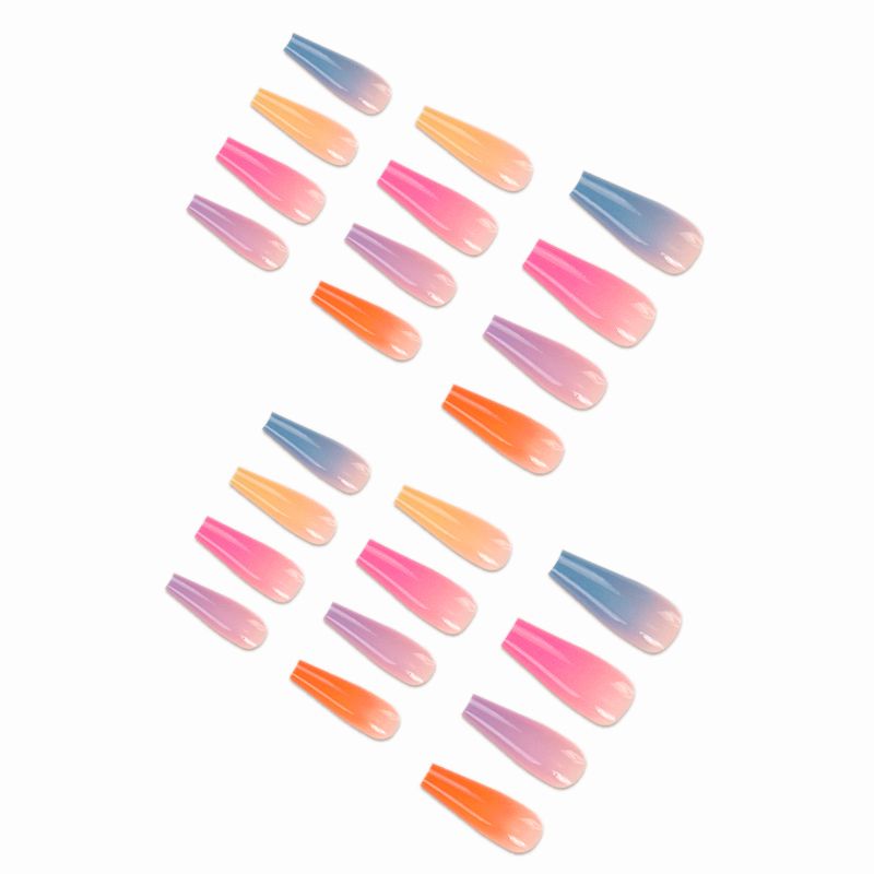 24 Pieces/Set Reusable Fake Nail Stickers Set Wearable Nail Pieces Finished Gradient Color Long Nail Stickers Fake Nail Nail Art Nail Art Wearable Fake Nail Pieces
