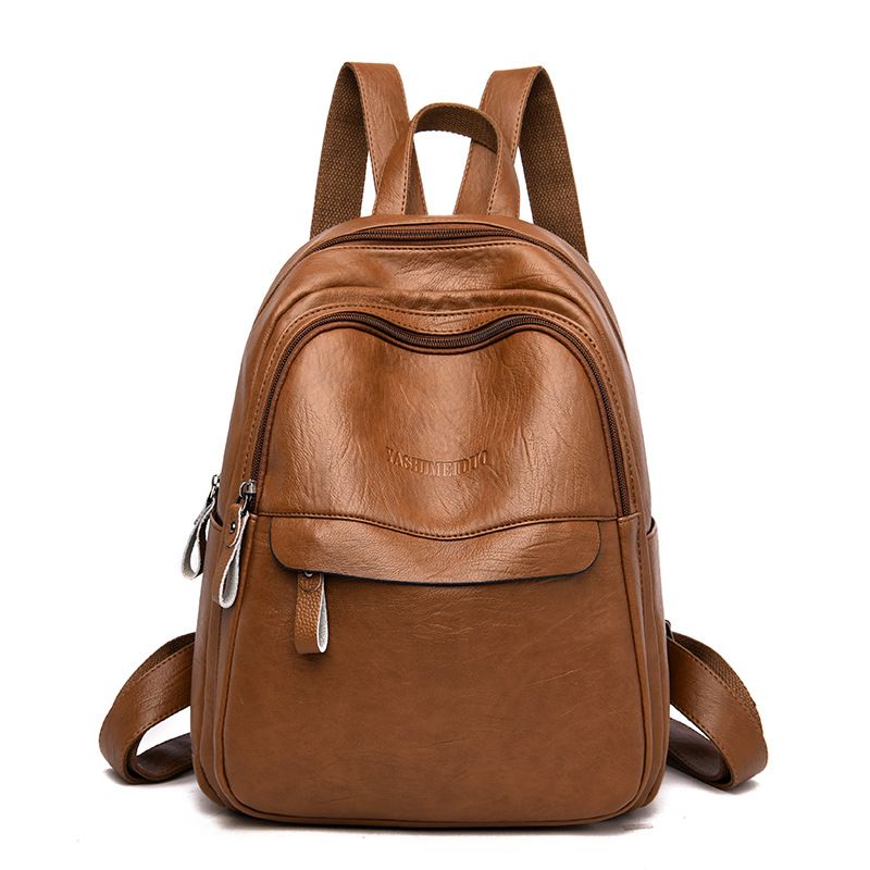 Women's Bags Fashion Backpacks New Backpack For Women, New Korean Style Versatile School Bag, Simple And Trendy Large Capacity Soft Leather Backpack Brown