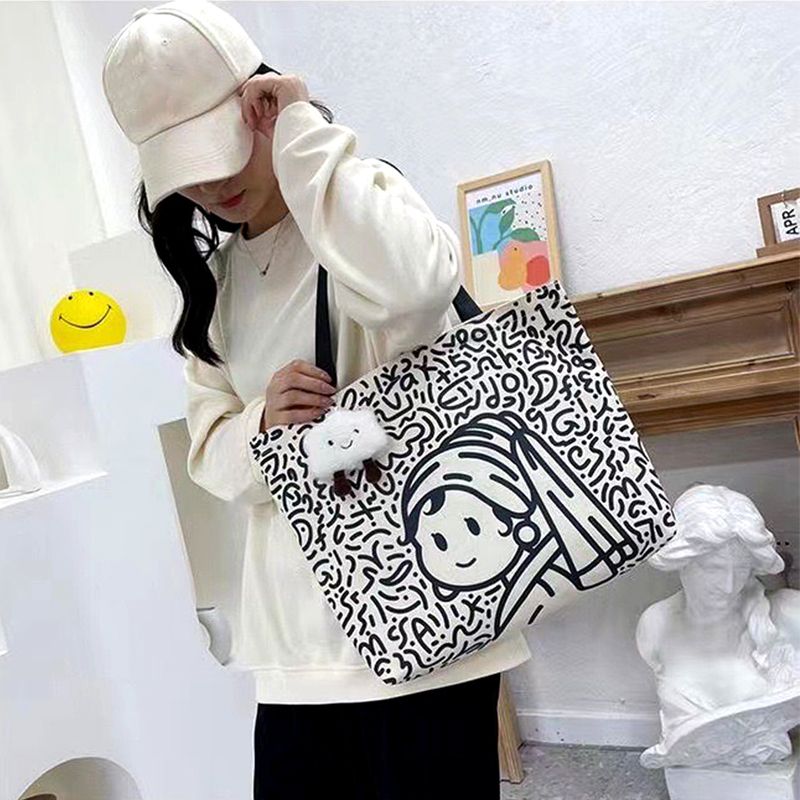 Women Bags Shoulder Bags Large Capacity Canvas Bag Women'S New Portable Shoulder Bag Fashion Tote Bag Student School Bag Shopping Bag Shoulder Bag