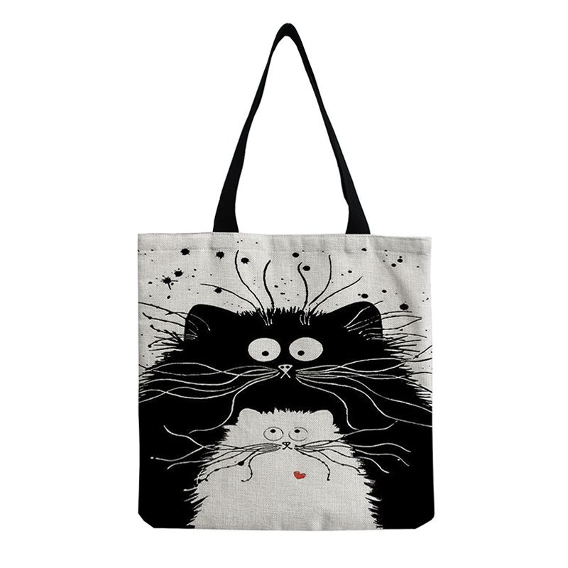 Women Bags Shoulder Bags Popular Canvas Bag Hd Digital Printed Linen Shopping Bag Cat Pattern Environmentally Friendly Portable Linen Bag Shoulder Bag C-1