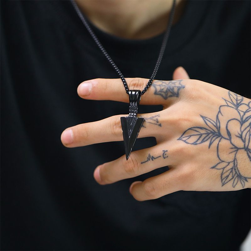 2 Pieces Men Jewelry Sets 【Necklace+Bracelet】 Domineering Pixiu Bracelet Imitation Gold Obsidian Six-Word Mantra Buddha Bead Bracelet + Triangle Spearhead Necklace Retro Arrow Necklace Pendant