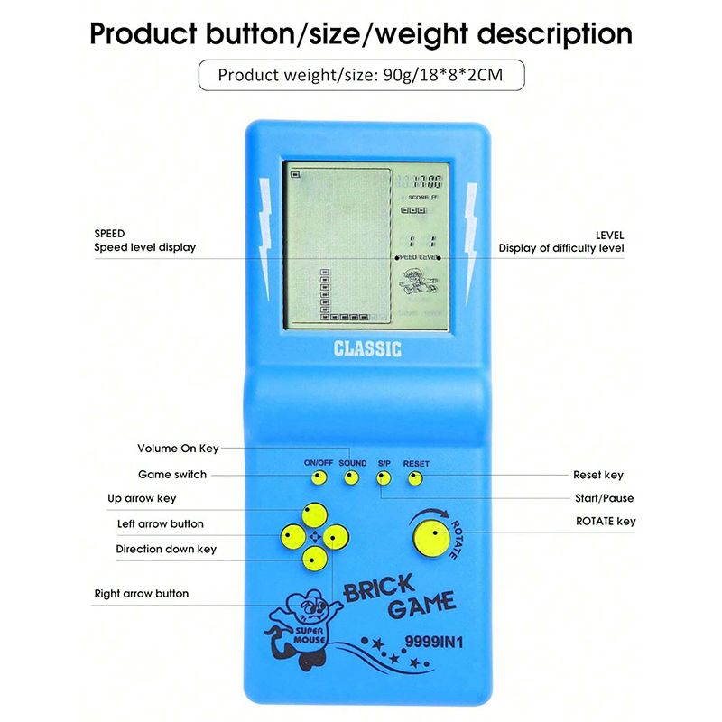 Brick Game Large Screen Tetris Game Console Classic Retro Children'S Handheld Game Console Electronic Toy Lcd Brick Game