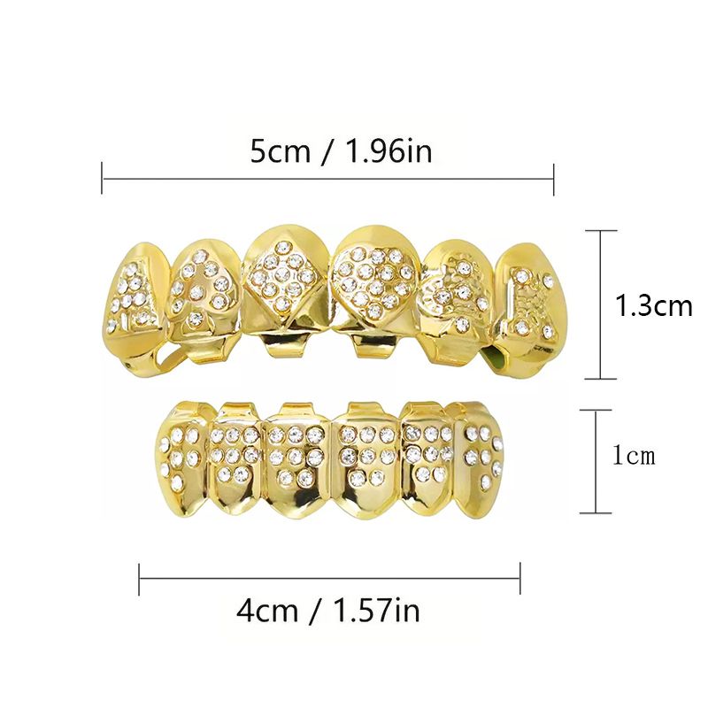 Hip-Hop Gold Braces, Upper And Lower Braces, Gold Braces, Poker Hip-Hop Decorative Braces, Real Gold-Plated Diamond Braces