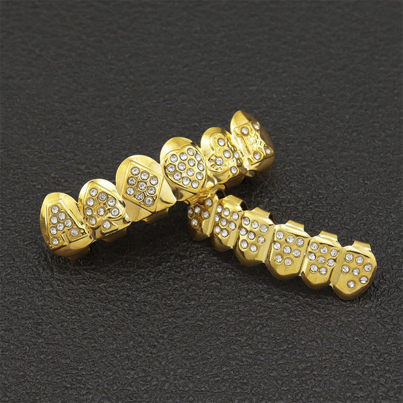 Hip-Hop Gold Braces, Upper And Lower Braces, Gold Braces, Poker Hip-Hop Decorative Braces, Real Gold-Plated Diamond Braces