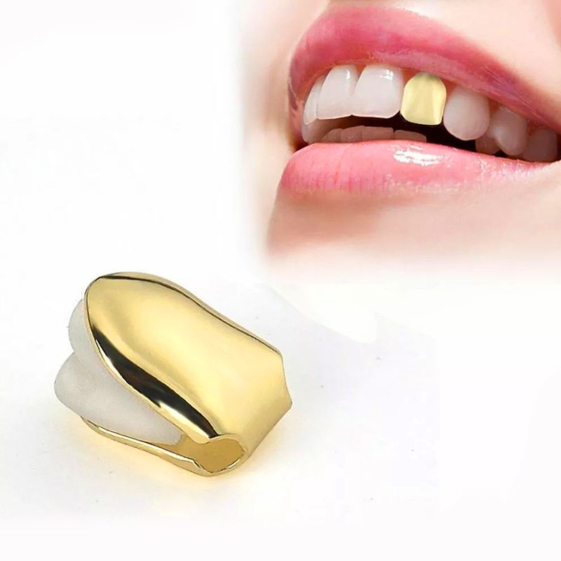 2 Pieces of （ Gold + Silver ) Single Tooth Couple Party Braces Popular Hip-Hop Hot Unisex Selling Popular Dental Braces Fashion Cool  Gold-Plated Teeth + Silver Braces