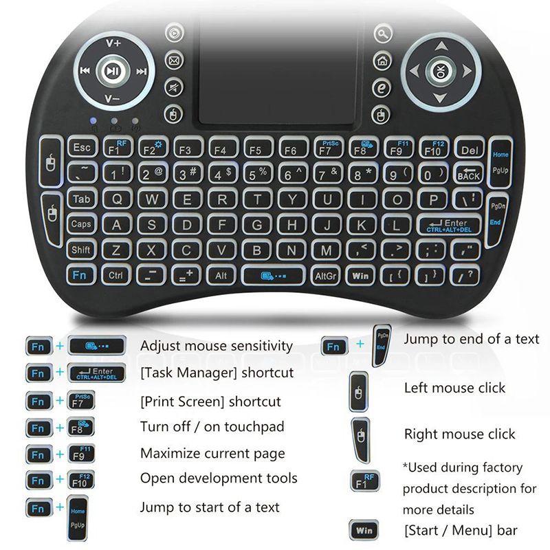 2 Pieces [Keyboard + Mouse Pad] Mini I8 Keyboard 7-Color Backlight Wireless Small Keyboard Mouse Remote Control + Mouse Pad Cute Cartoon Precision Edge-Locking Mouse Pad