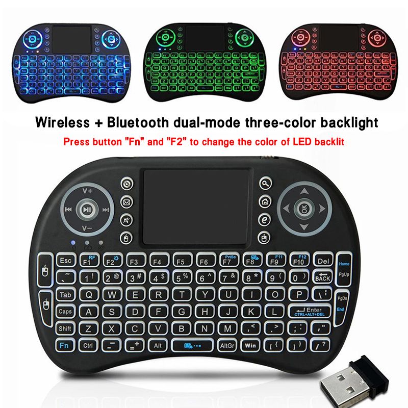 2 Pieces [Keyboard + Mouse Pad] Mini I8 Keyboard 7-Color Backlight Wireless Small Keyboard Mouse Remote Control + Mouse Pad Cute Cartoon Precision Edge-Locking Mouse Pad