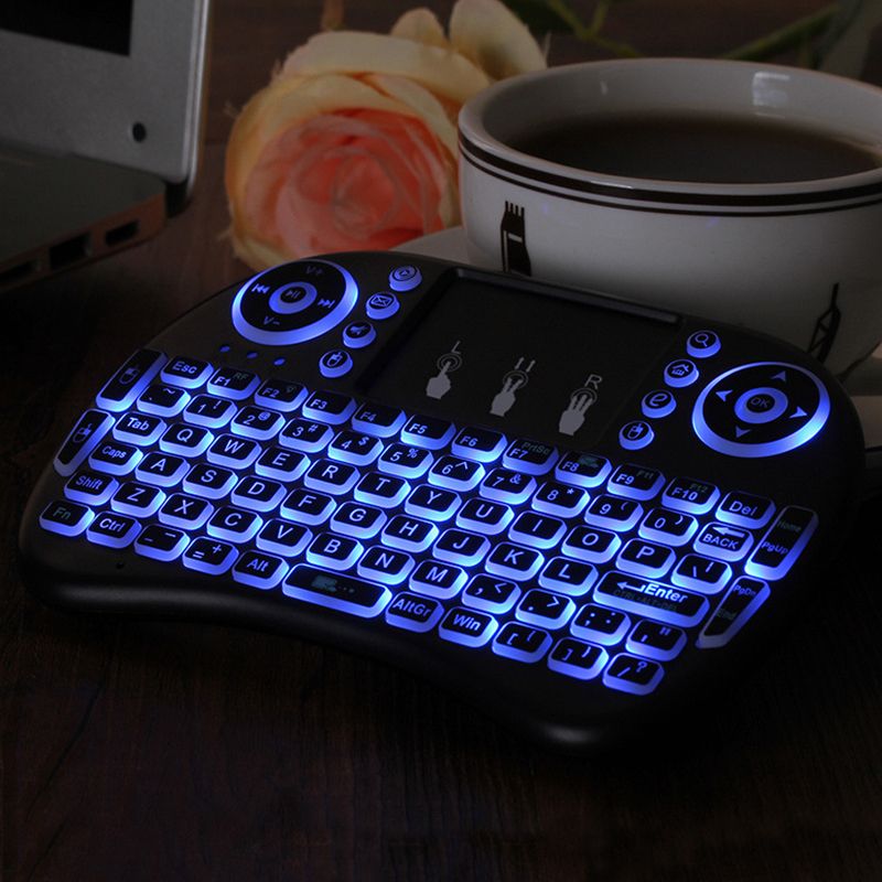 2 Pieces [Keyboard + Mouse Pad] Mini I8 Keyboard 7-Color Backlight Wireless Small Keyboard Mouse Remote Control + Mouse Pad Cute Cartoon Precision Edge-Locking Mouse Pad