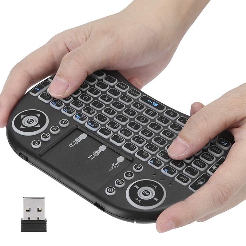 2 Pieces [Keyboard + Mouse Pad] Mini I8 Keyboard 7-Color Backlight Wireless Small Keyboard Mouse Remote Control + Mouse Pad Cute Cartoon Precision Edge-Locking Mouse Pad