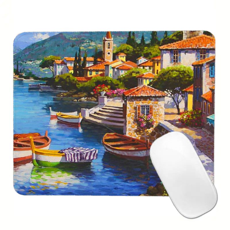 Computers Accessories Mouse Pads Cute Cartoon Precision Lock Small Town Pattern Small Mouse Pad