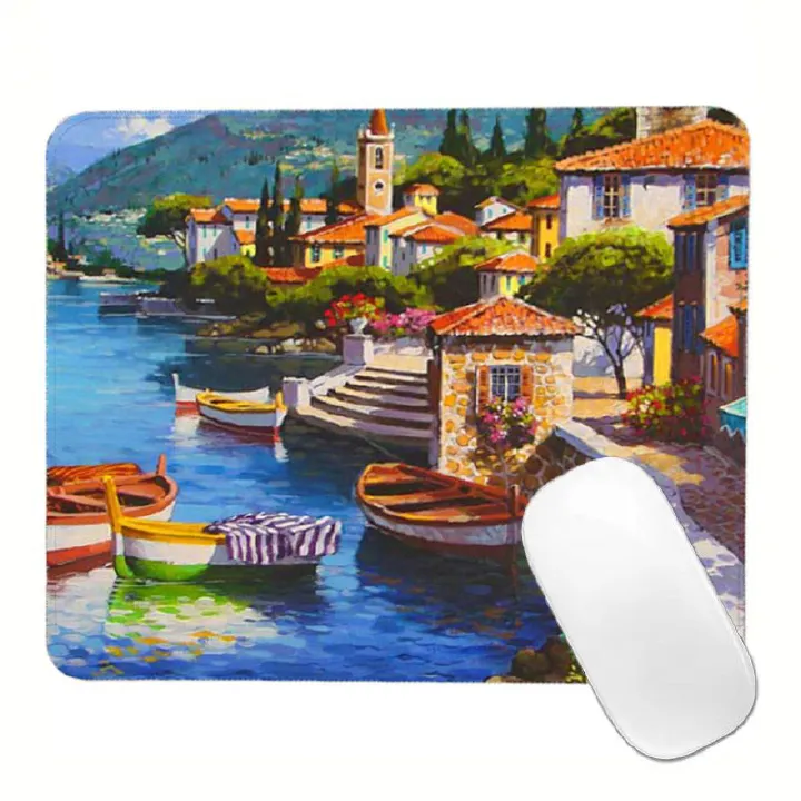 Computers Accessories Mouse Pads Cute Cartoon Precision Lock Small Town Pattern Small Mouse Pad