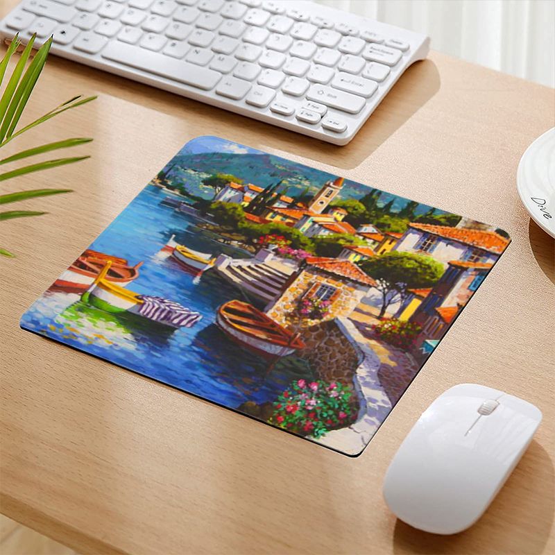 Computers Accessories Mouse Pads Cute Cartoon Precision Lock Small Town Pattern Small Mouse Pad