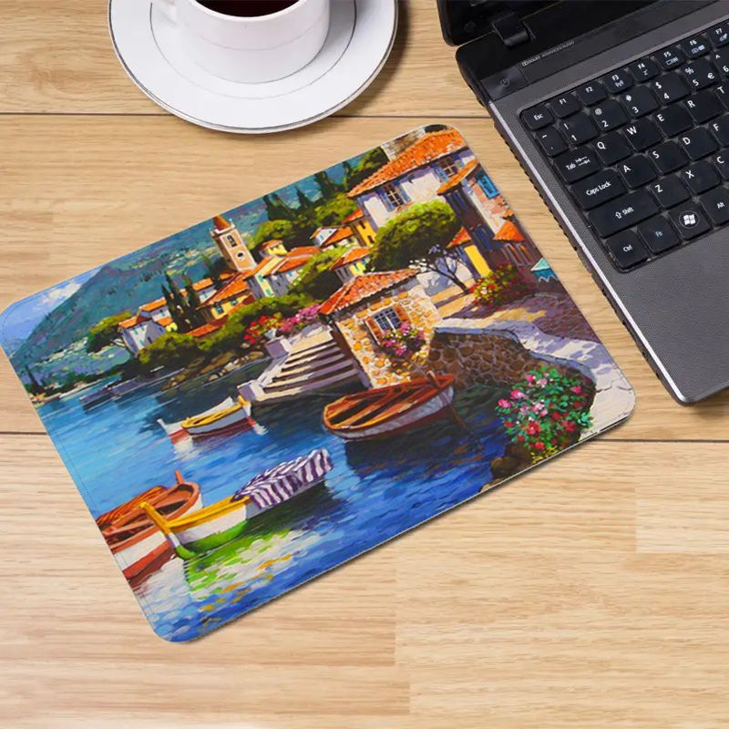 Computers Accessories Mouse Pads Cute Cartoon Precision Lock Small Town Pattern Small Mouse Pad