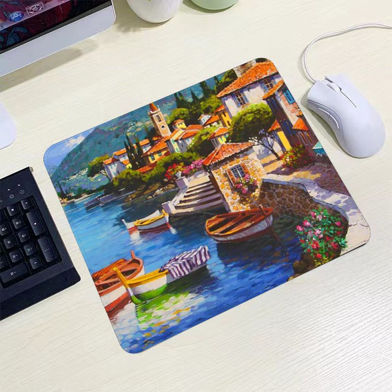 Computers Accessories Mouse Pads Cute Cartoon Precision Lock Small Town Pattern Small Mouse Pad