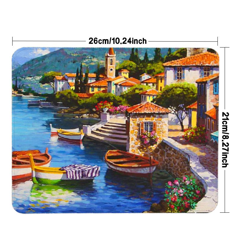 Computers Accessories Mouse Pads Cute Cartoon Precision Lock Small Town Pattern Small Mouse Pad