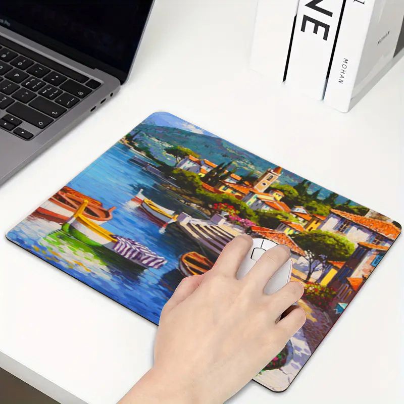 Computers Accessories Mouse Pads Cute Cartoon Precision Lock Small Town Pattern Small Mouse Pad
