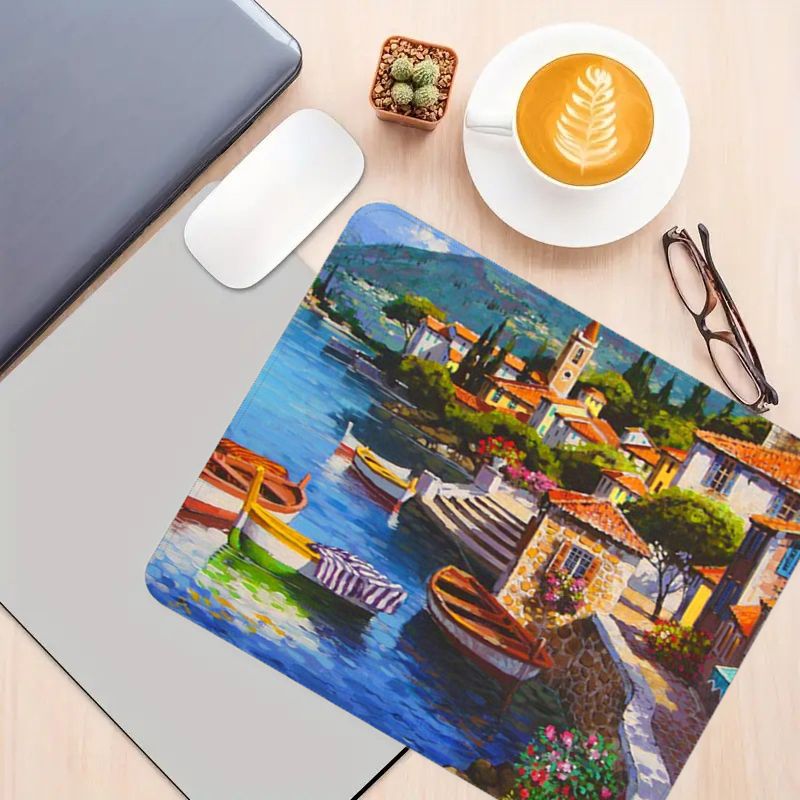 Computers Accessories Mouse Pads Cute Cartoon Precision Lock Small Town Pattern Small Mouse Pad