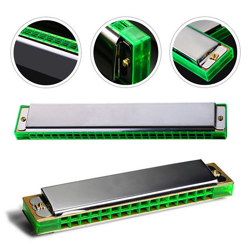 Standard 24-Hole Double-Row Metal Harmonica Early Education Instrument Seashell Harmonica Polyphonic Accent Student Adult Beginner Harmonica Professional Harmonicon Double Row Music