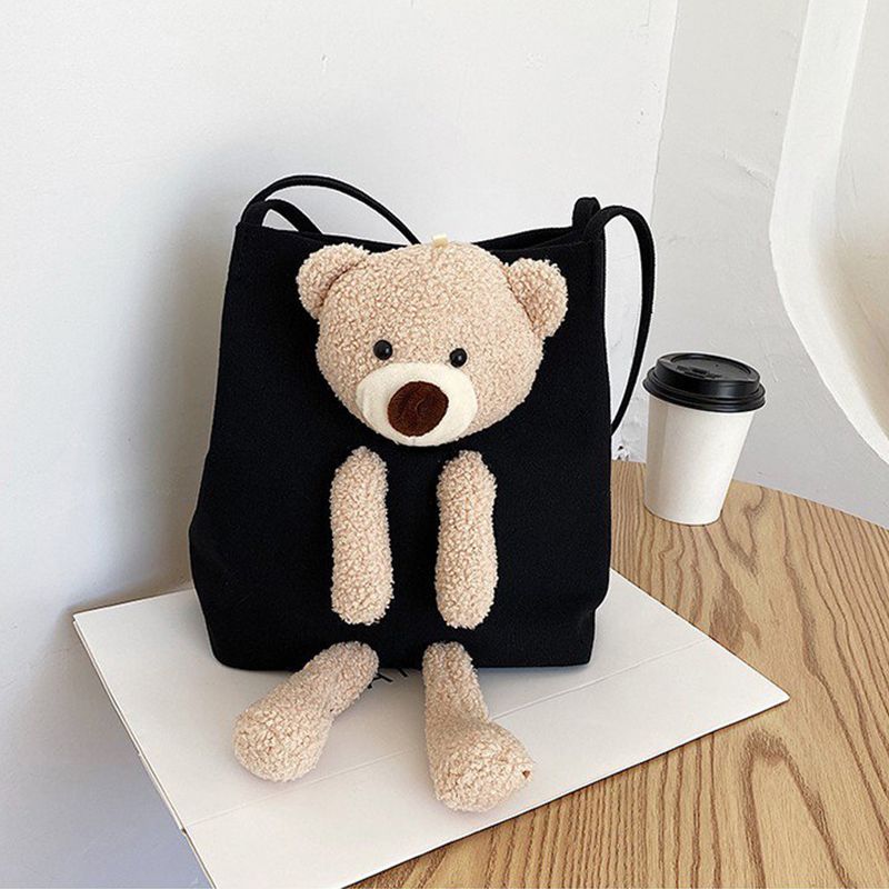 Women's Bags Shoulder Bags Bear Bag New Trendy Fashion Canvas Bag Shoulder Tote Bag Student Handbag Shoulder Bag