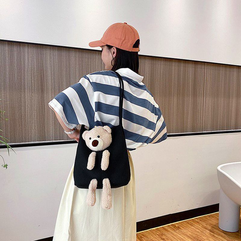 Women's Bags Shoulder Bags Bear Bag New Trendy Fashion Canvas Bag Shoulder Tote Bag Student Handbag Shoulder Bag