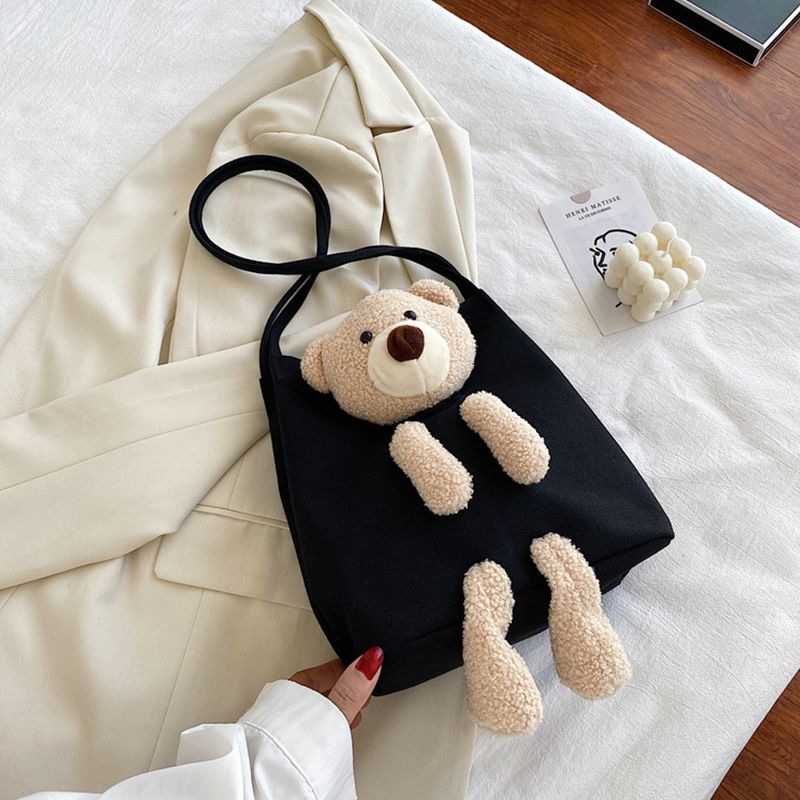 Women's Bags Shoulder Bags Bear Bag New Trendy Fashion Canvas Bag Shoulder Tote Bag Student Handbag Shoulder Bag