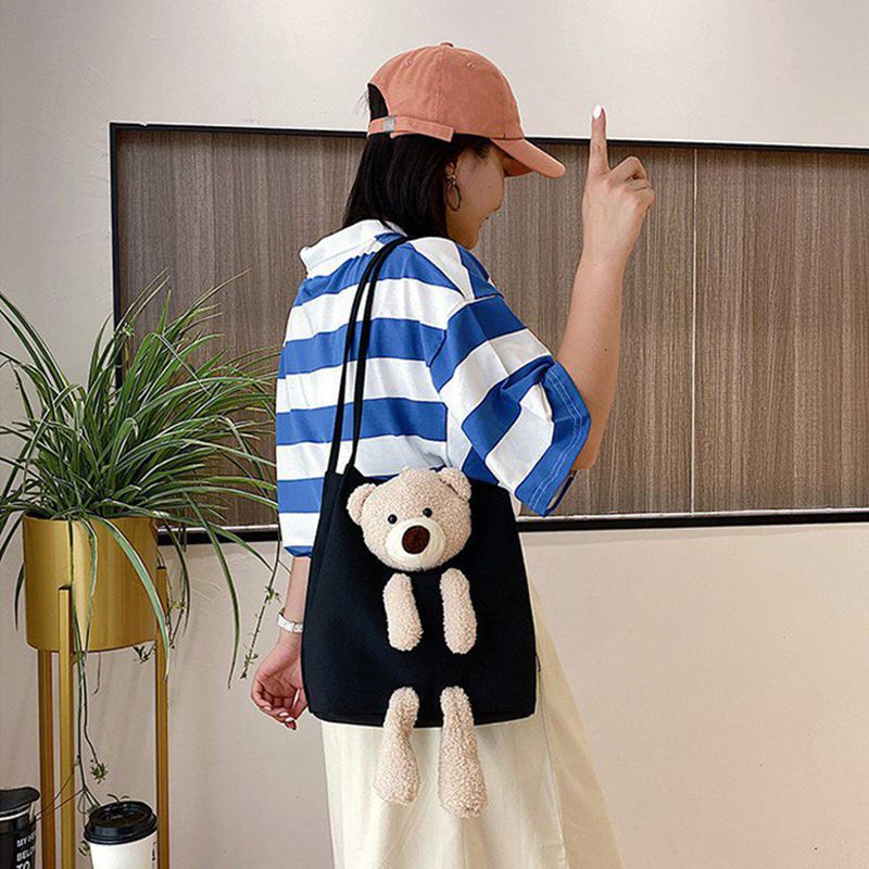 Women's Bags Shoulder Bags Bear Bag New Trendy Fashion Canvas Bag Shoulder Tote Bag Student Handbag Shoulder Bag