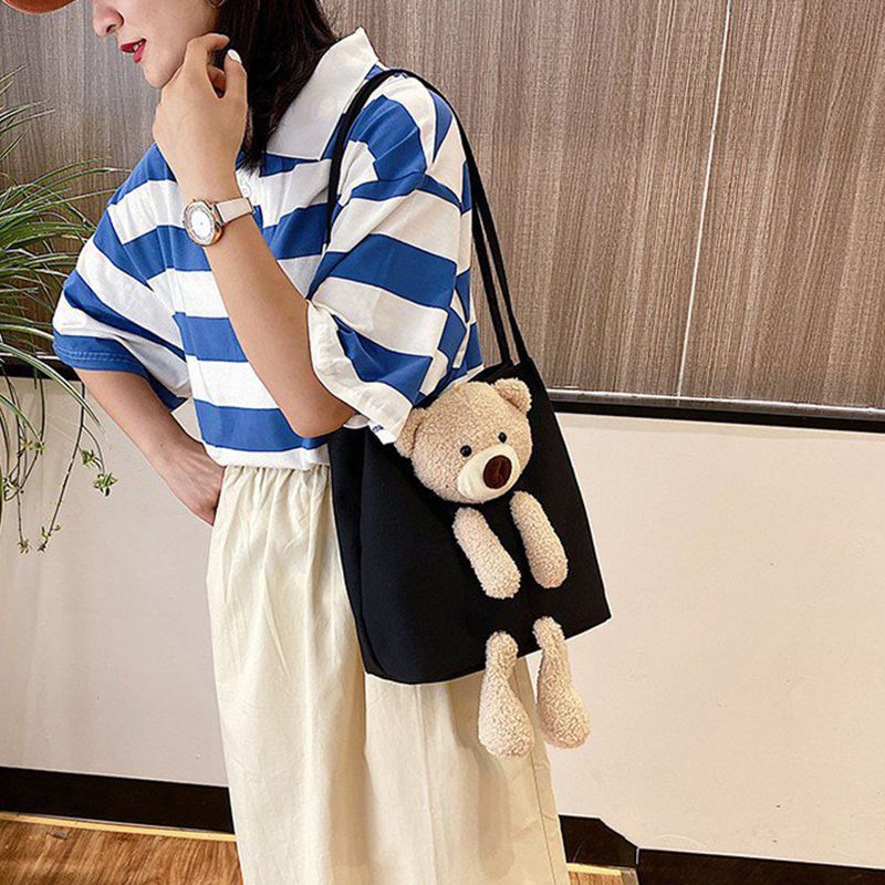 Women's Bags Shoulder Bags Bear Bag New Trendy Fashion Canvas Bag Shoulder Tote Bag Student Handbag Shoulder Bag