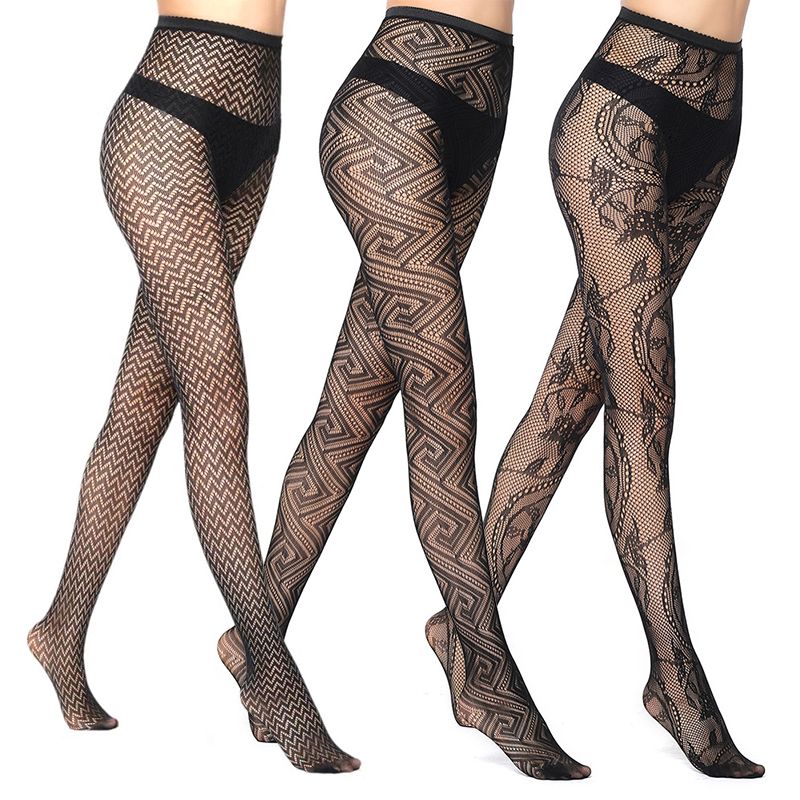 Women's Hosiery  3 Pairs Of High Elastic Jacquard Fishnet Stockings Sexy Stockings Spider Web Pantyhose Black Tights Underwear Black Stockings Pantyhose Tights Opaque Fishnet Stockings