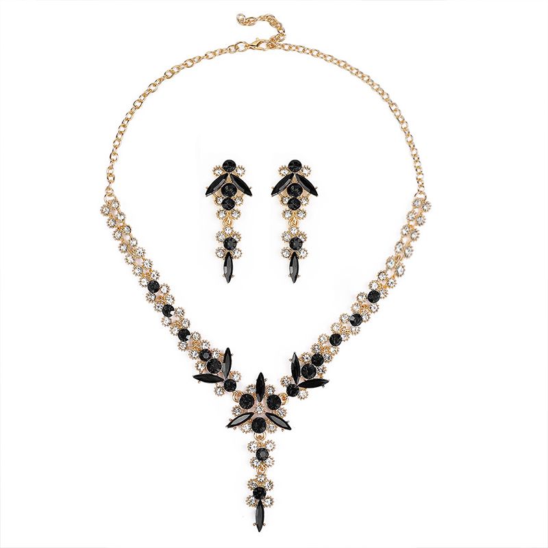 Fashion Women Jewelry Sets New Style Temperament Long Pendant Necklace And Earrings Set Fashionable Dress Versatile Accessories Necklace + Earrings Black