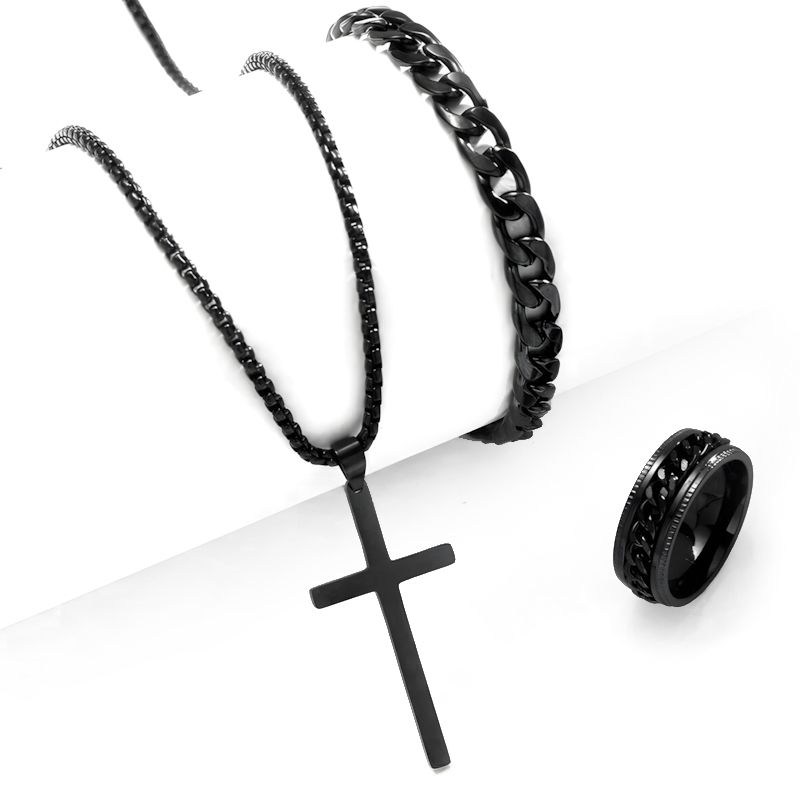 Fashion Men Jewelry Jewelry Sets 【Ring+Bracelet+Necklace】 New Cross Jewelry 3-Piece Ring Bracelet Necklace Ring+Bracelet+Necklace