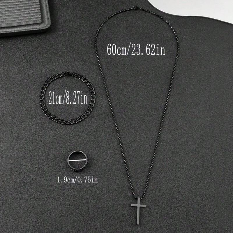 Fashion Men Jewelry Jewelry Sets 【Ring+Bracelet+Necklace】 New Cross Jewelry 3-Piece Ring Bracelet Necklace Ring+Bracelet+Necklace